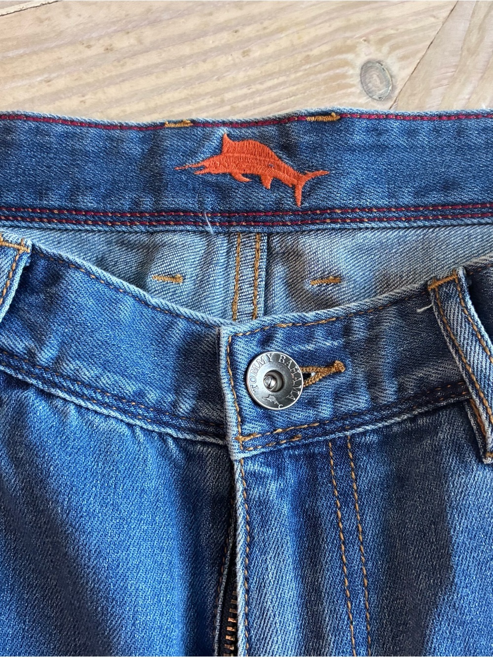 Tommy Bahama Blue Denim Jeans with Orange Stitching